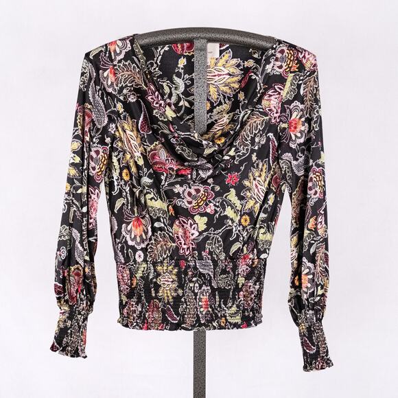 Cinq A Sept 100% Silk Floral Blouse SMALL Romantic Dark Fairy Whimsigoth Cottage - Picture 1 of 6